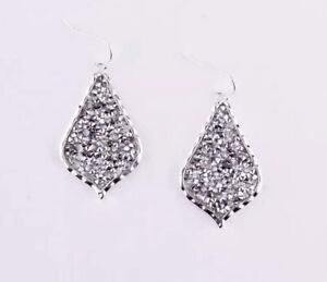 silver with Silver Crystal rhinestone teardrop dangle earrings