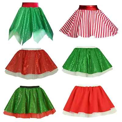 GIRLS Christmas SKIRT Tree ELF Decoration Santa Claus Dance Wear/ Fancy Dress UK - Image 1 of 4