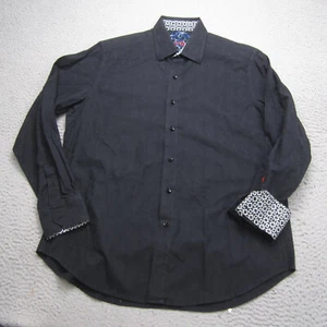 Camicia Robert Graham uomo M nera ricamata geometrica polsino ribaltabile bottoni preppy - Foto 1 di 13