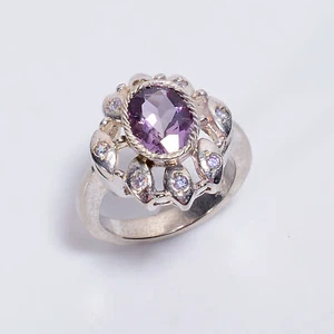 Amethyst Zircon Gemstone Ethnic Handmade 925 Sterling Silver Ring 8 US K255 - Picture 1 of 5