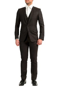 Dolce & Gabbana Men's "Martini" Brown Wool Striped Two Button Three Piece Suit - Picture 1 of 16