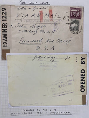 1941 Jerusalem Palestine Interment POW camp II Censored cover To Fanwood NJ Usa - Image 1 of 3
