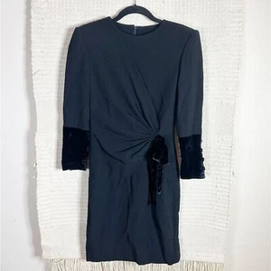 VALENTINO BOUTIQUE vintage black wool shift dress with velvet trim 4 - Picture 1 of 10
