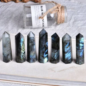Natural Labradorite Quartz Crystal Point Wand Energy Stone Obelisk Tower Healing - Picture 1 of 50