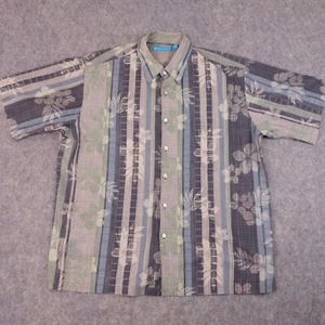 Tori Richard Button Up Shirt Large Floral Striped Cotton Lawn Hawaiian Camp - Picture 1 of 7