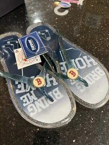Boston Red Sox Womans Size XL Jelly Sparkle Flip Flops - Picture 1 of 5