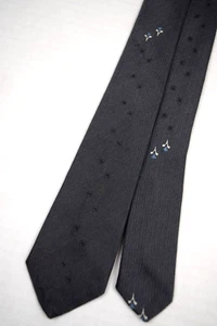 Neck Tie VTG 60s Gray Sheen 4 Blue Ivory Florets Skinny Silk 52" x 2" - Picture 1 of 6