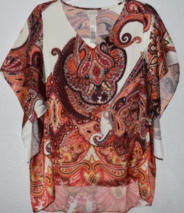 Chicos 1 Medium Paisley Top Lined Kimono Sleeve Lightweight Breezy Blouse Artsy - Picture 1 of 15