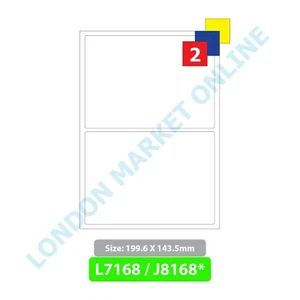 2 Labels per A4 sheet Address Label Self Adhesive Inkjet Laser Printer L7168 - Picture 1 of 6