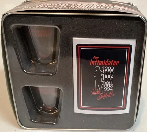VTG  Dale Earnhardt  Intimidator shot glasses & cards new in metal case Lot 526 Cover
