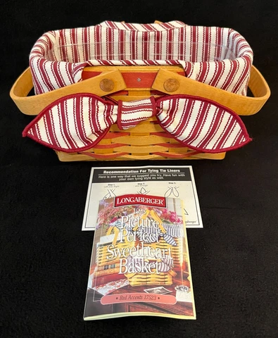 Longaberger 1998 Picture Perfect Sweetheart Basket Red Liner Protector &Booklet Cover