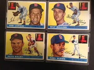 4 Boston Red Sox autographed cards Pete Daley,Ted Lepcio,Milt Bolling,Olson COA