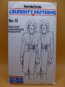 VTG 80s FAMILY CIRCLE 13 LO+HI V-NECK DRESS+CUMMERBUND-SZ 10-18 SEWING PATTERN - Picture 1 of 2