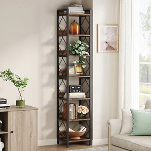 7-Tier Tall Narrow Bookcase Corner Shelf Open Storage Rack for Home Office Den - Picture 1 of 12