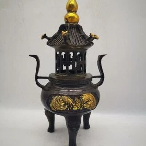 Antiguo edificio bronce dragón de la suerte incensarios estatua quemadores de incienso firmado - Imagen 1 de 7
