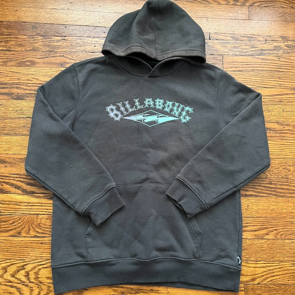 Billabong Hoodie Woman's Large Faded Black Logo Spell Out Skate Grunge Boxy Y2K - Image 1 of 4
