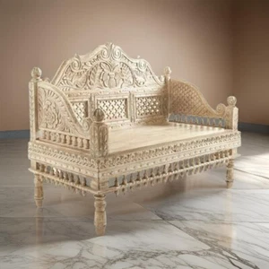 Indian handmade solid wood sofa cum day bed / wooden carved day bed sofa - Picture 1 of 5