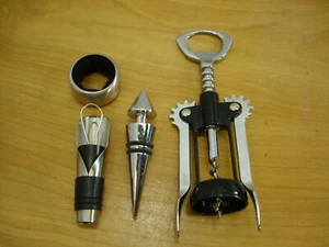Wine Bottle Lot Opener Stainless Cork Pour Spout Black Rubber Stopper Ring - Picture 1 of 3