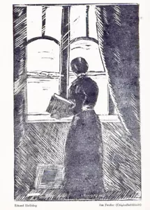 Eduard Einschlag - Am Fenster OriginalHolzschnitt 1918 HEYDER Verlag BERLIN - Bild 1 von 1