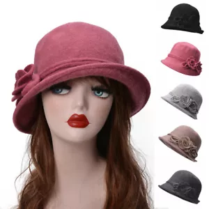 Womens Asymmetrical Brim Collapsible Crochet 60% Wool Cloche Bucket Hats A466 - Picture 1 of 71