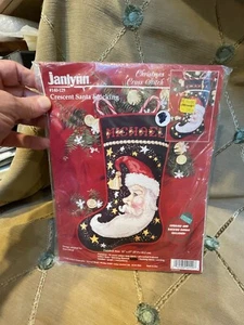 1996 Janlynn Christmas Cross Stitch Kit #140-129 Crescent Santa Stocking - Picture 1 of 6