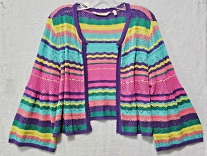 Soft Surroundings Cardigan Sweater Monteverde Stripe Sz L Easter Colorful - Picture 1 of 7