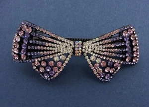 Multi-shades of lavender crystal flower bow barrette  - Picture 1 of 1