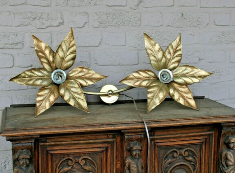 XL Willy daro for massive wall light sconce brass flowers 1970 hollywood regency Cover