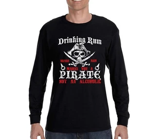 Camiseta para hombre beber ron te hace un pirata divertido tibias cruzadas manga larga - Imagen 1 de 3