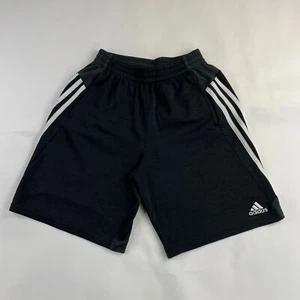 Adidas Original Shorts Large Black White Boys Climate 3 Stripes Activewear Used - Picture 1 of 11