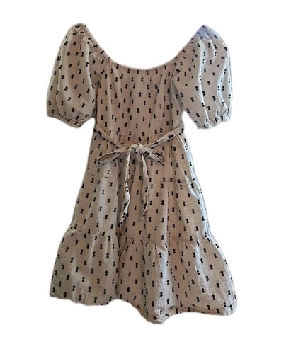 OFF WHITE Abito Sim & Sam bianco sporco nero con cintura spalle scoperte cotone taglia small