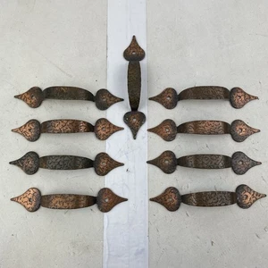 Vintage Lot of 9 Hammered Copper  Cabinet Handle Pulls Colonial Spade 5” 3-1/8” - Picture 1 of 12