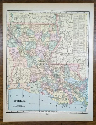 Vintage 1900 Mapa LOUISIANA 14"x11" Antigo Original ALEXANDRIA LAFAYETTE LA - Imagem 1 de 4