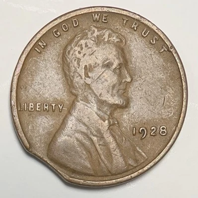 1928 1C Lincoln Cent - Clipped Planchet - Image 1 of 2