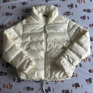 Chaqueta acolchada para mujer Polo Ralph Lauren talla mediana elegante crema relleno de plumón de pato - Imagen 1 de 5