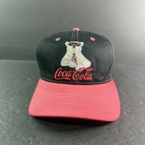 Vintage 90's Polar Bear Coca Cola Trademark Black & Red Snapback Hat Cap - Picture 1 of 9
