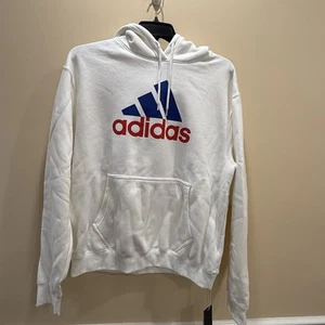 NWT Adidas Mens 2Tone Box Hoodie Sweatshirt White Red Blue Two Tone Large - Picture 1 of 7