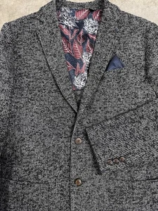 Ted Baker Blazer Jacket Mens 3 (38) Grey Tweed Herringbone Wool Blend Sport Coat - Picture 1 of 20