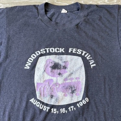 Vintage Woodstock Festival 1969 T-Shirt Faded Black Concert Band Music Medium - Image 1 of 4
