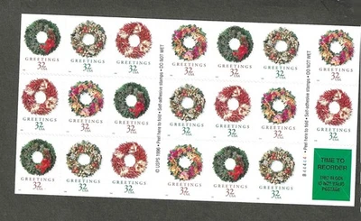 #3252c 32c XMAS WREATHS ISSUE BOOKLET OF 20 MNH UNFOLDED - Image 1 of 2