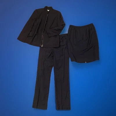 Blazer Vintage CASUAL CORNER 14 Pantalones 10 Falda 10 Traje Conjunto Negro Forrado Carrera Foto 1 de 4