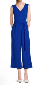 CALVIN KLEIN Blue Cropped Belted Jumpsuit Size 10 NWT - Picture 1 of 6