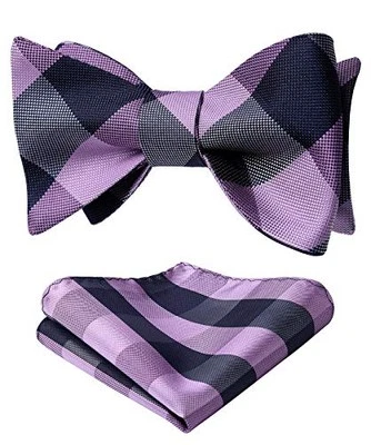 Bow Ties for Men Check Plaid Self Tie Bow Tie and One Size F-06 Grape Purple - Image 1 of 4
