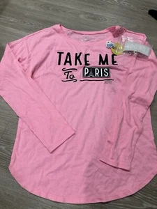 Justice Sz 16 Pink Take Me To Paris London Patch Shirt Nwt Pink Black - Picture 1 of 3