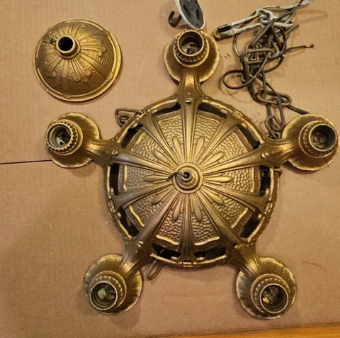 Vintage Lincoln Art Deco Chandelier Hanging 5 Light Fixture Cover