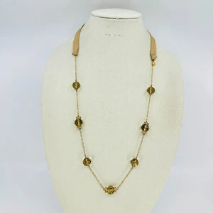J. Crew Necklace Tan Brown Crystal Faceted Station Rhinestone Ribbon Closure - Picture 1 of 11