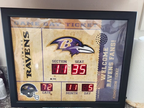 Baltimore Ravens Game Ticket Bluetooth Scoreboard Wall Clock New Cover