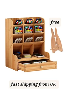 Cherry Wood Pen Pencil Storage Holder Organizer Office Study Desk Tidy Case Rack - Picture 1 of 6