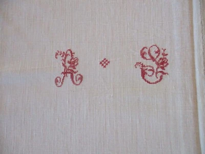 Drap N°338 de milieu ancien en chanvre et lin monogramme AL ou AS 220 X 230 Cm   - Photo 1/4