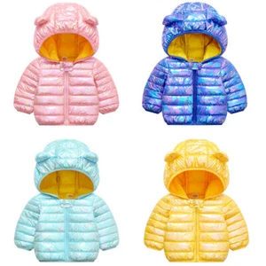 Glossy Coat Kids Baby Girls Boys Light Hooded Jacket Warm Short Coats Outerwear - Picture 1 of 19